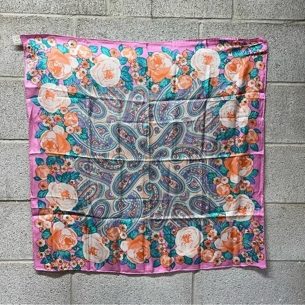 Silk Pink Paisley Floral Scarf